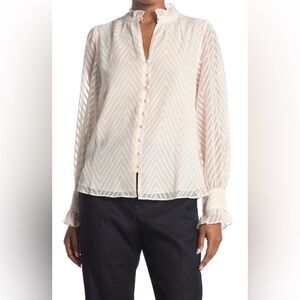 Walter Baker Justice Chevron Ruffle Long Sleeve Top Blush Medium